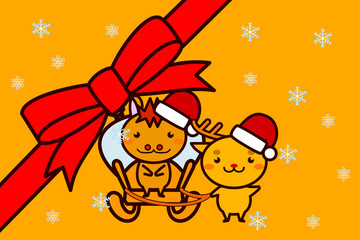 Fototapeta premium クリスマスフレームの動物シリーズ