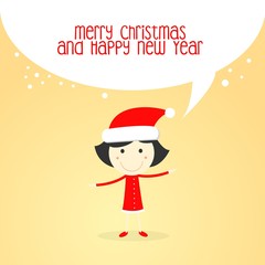 Christmas card with cute girl illustration