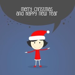 Christmas card with cute girl illustration