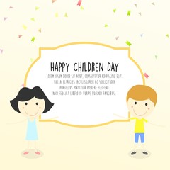 Happy children day card, with boy and girl illustration