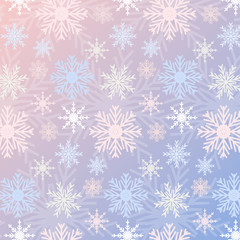 Snowflake seamless pattern gradient Rose Quartz and Serenity colored vintage background. Can be used for New Year and Christmas concepts. Snowfall elements, banners, greeting cards. swatches included.