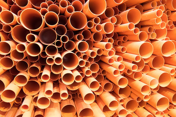 PVC pipes stacked in construction site