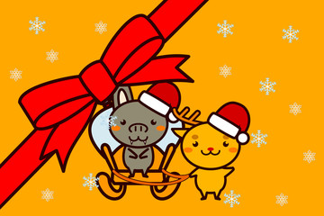 Naklejka premium クリスマスフレームの動物シリーズ