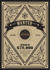 Western vintage frame antique label wanted retro hand drawn vect