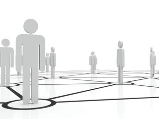 People unified into network. Managing team of people on internet. Staff recruitment