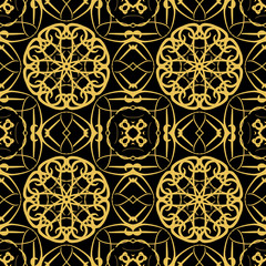Vector seamless pattern in oriental style. Golden color.