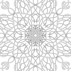 Black and white abstract circular pattern mandala.