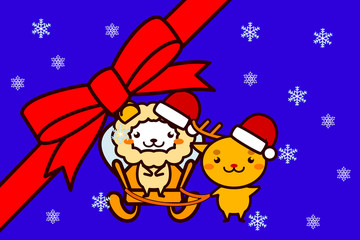 Fototapeta premium クリスマスフレームの動物シリーズ
