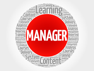 Manager circle word cloud, business concept