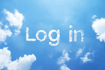 "log in" cloud word on sky.
