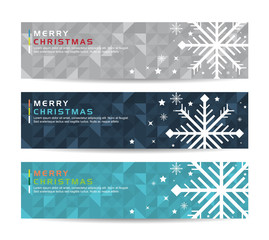 A set of Merry christmas happy new year fancy winter snowflake shape banners 