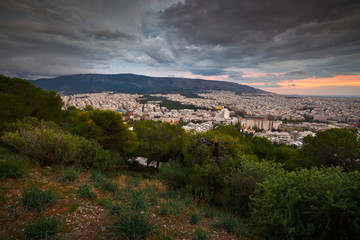Fototapeta na wymiar View from Lycabettus Hill in Athens, Greece.