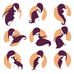 beautyful woman with long hair, vector emblems