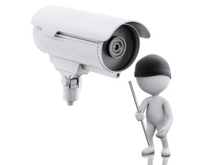 3d White people thief and security CCTV camera.