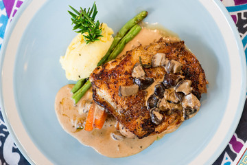 Chicken steak with mash potato