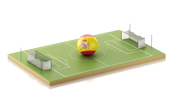 3d Soccer field and Spain ball.