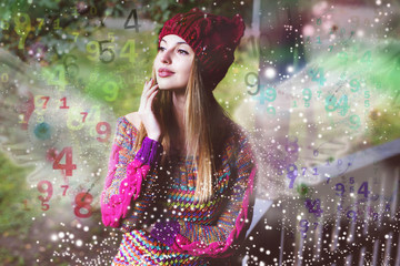 Woman's face, magic of figures, numerology