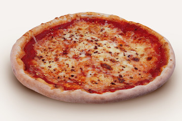 Pizza Margherita with pepperoncini isolated on white background