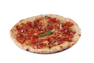 Bruschetta pomodoro isolated on white background. Delicious italian pizza