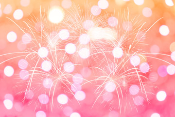 Fireworks and bokeh at New Year and copy space