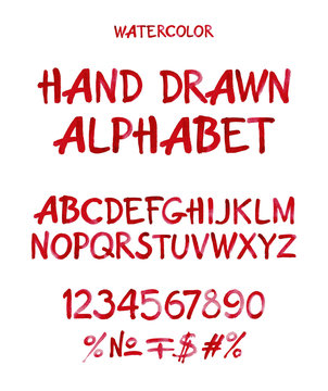 Watercolor hand written cherry alphabet. Vector watercolor.
