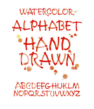 Watercolor hand written orange alphabet. Vector watercolor.