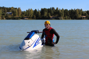 Obraz premium Action Photo Man on jet ski. 