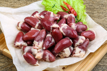 Raw chicken hearts