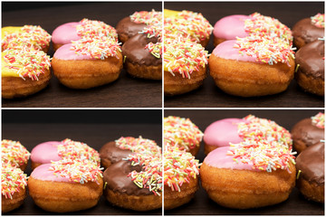 Assorted donuts with a multi panel effect