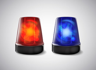 Police beacon. Blue and red siren flashing emergency light. - obrazy, fototapety, plakaty