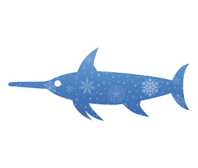 swordfish christmas icon with snow
