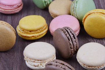 Macaron with wooden background