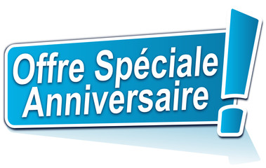 offre spéciale anniversaire sur étiquette bleue