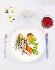 Vegetables En Mirepoix with Grilled Herring