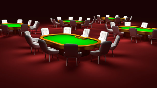 Poker Room, Poker Tables With Chairs In The Interior