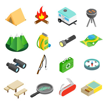Camping isometric 3d icons