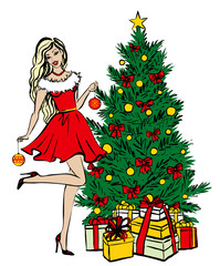 woman decorating Christmas tree