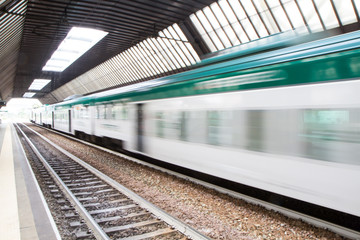 Fast Passenger Commuter Train with Motion Blur