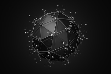Low Poly Black Sphere with Chaotic Structure.