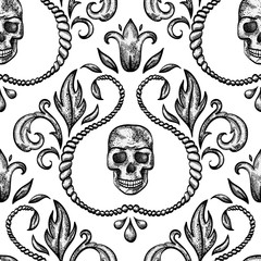 Vintage seamless ornament with skull - 97718623
