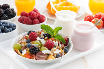 fruit salad and various yoghurt