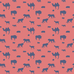 Silhouette of Wild and Domestic Animals. Seamless Pattern. Vecto