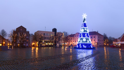 Fototapeta premium City Christmas Tree (New Years tree) on the Theater Square, Klaipeda city, Lithuania