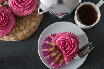 Chocolate cupcake with pink cream