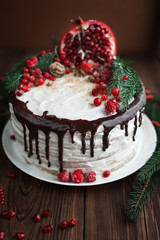 Holiday desert with fresh pomegranate on table