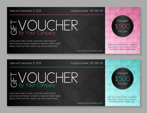 Modern black voucher with pink and turquoise decoration