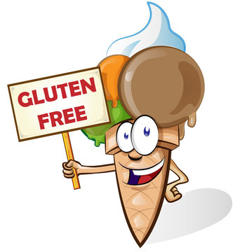 Ice cream cartoon with gluten free signboard isolated