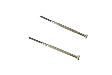 Pair of small metal screwdrivers for electronics repair isolated on a white background. Tools series.