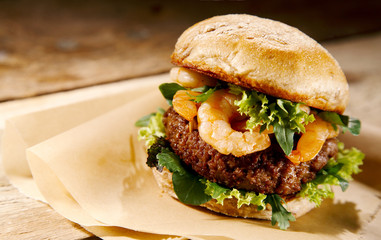 Gourmet shrimp and beef burger