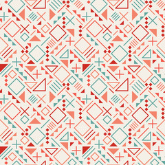 Vector Seamless Retro 80's  Jumble Geometric Line Shapes Blue Red Color Hipster Pattern on Grey Background